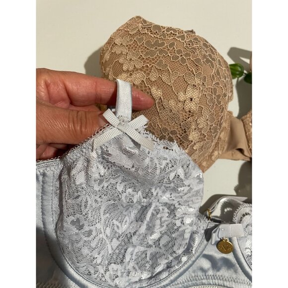 2-Pack Lace Bras Beige&Grey Womens Adjustable Straps Underwire Support Size 34C - Picture 2 of 6